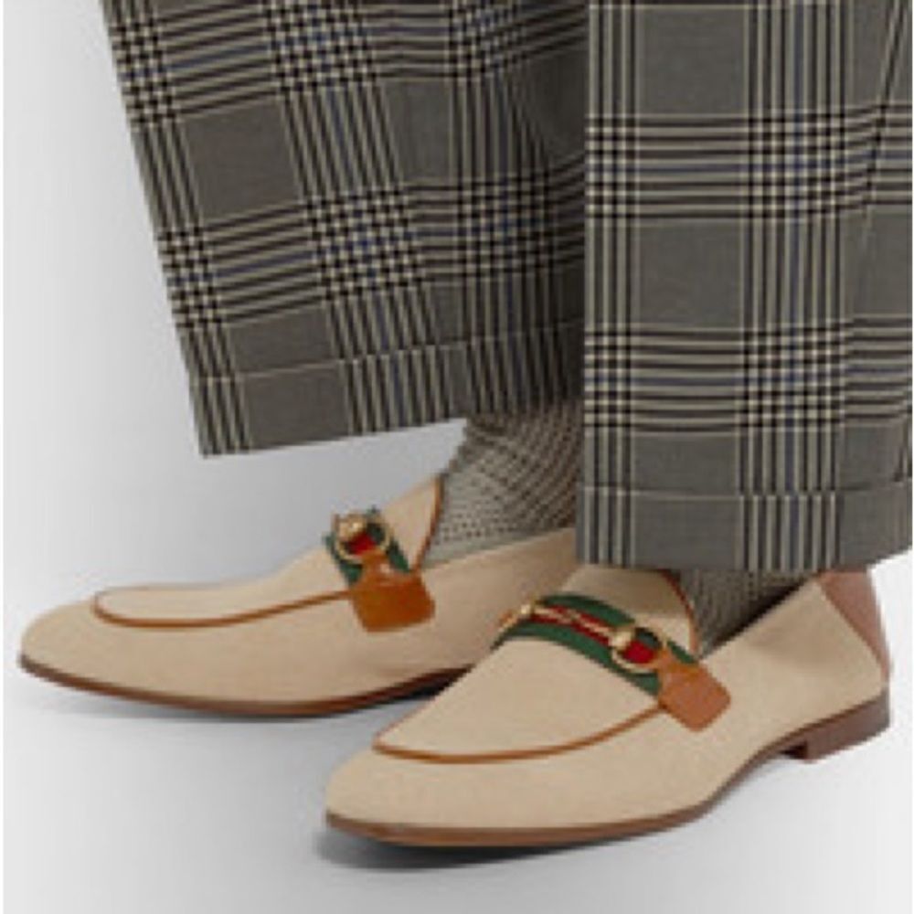 Gucci Beige Brown Canvas and Leather Horsebit Brixton Charlotte Loafers Size 35 - Picture 13 of 13